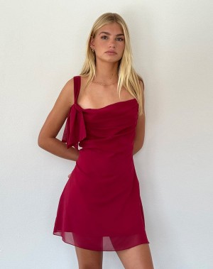 Motel Rocks Coraline Bow Mini-jurk Dames Rood | JGX6230CB