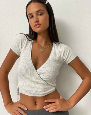 Motel Rocks Delilah Wrap Bijgesneden Tops Dames Wit | SHI1313JB