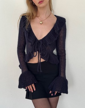 Motel Rocks Kendra Ruffle Cardigan Dames Donkerblauw | BSE1950GF