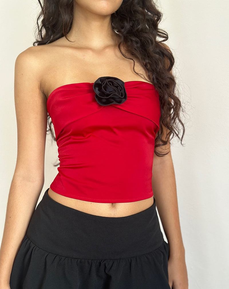 Motel Rocks Astrum Satin Bandeau Top Dames Rood Zwart | WHH5893PD