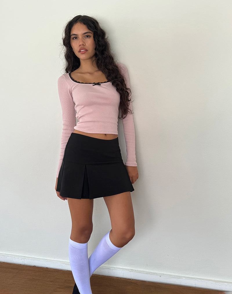 Motel Rocks Bovita Long Sleeve Geribbeld T-shirts Dames Roze Zwart | ITP5170AV