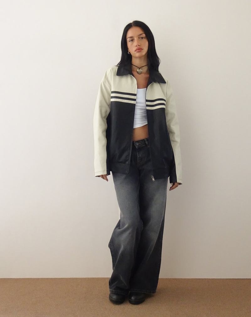 Motel Rocks Calista Leren Jas Dames Zwart Wit | VPD9598OX