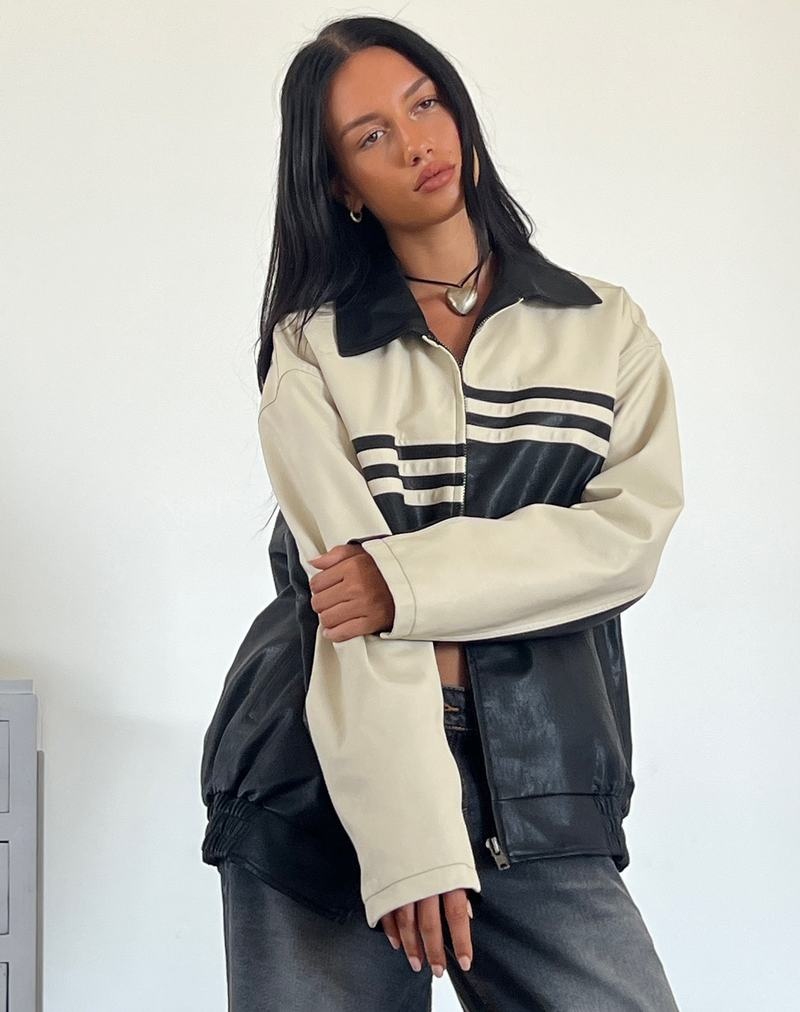 Motel Rocks Calista Leren Jas Dames Zwart Wit | VPD9598OX