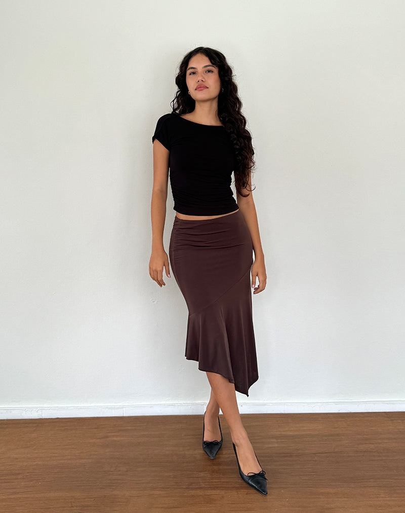 Motel Rocks Cinta Low Rise Midi Rokken Dames Donkerbruin | HRI36CM