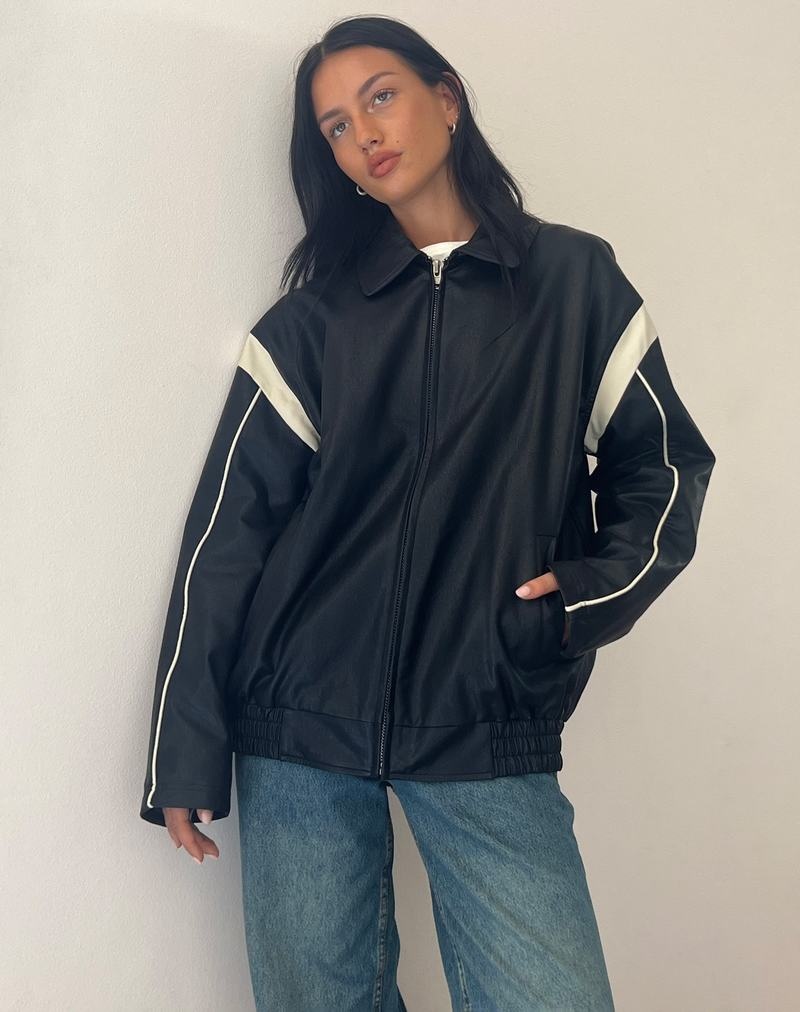 Motel Rocks Corvina Pu Leren Jas Dames Zwart Wit | VTW10062GT