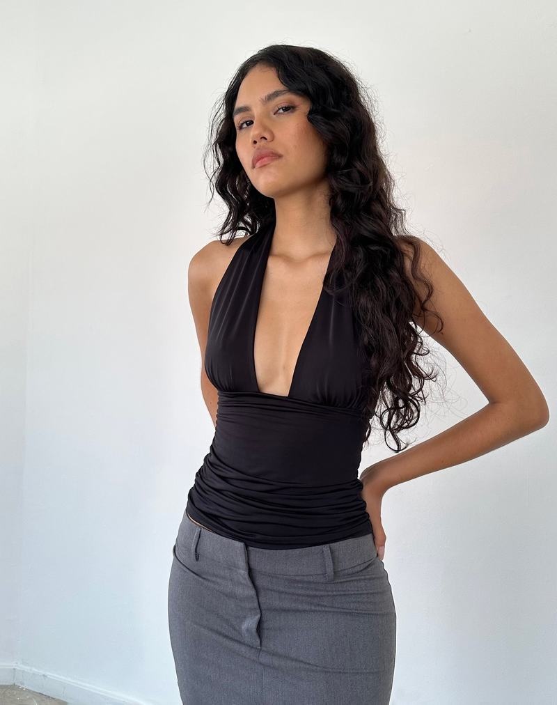 Motel Rocks Cosimo Plunge Halterneck Vest Dames Zwart | QZY2870SV