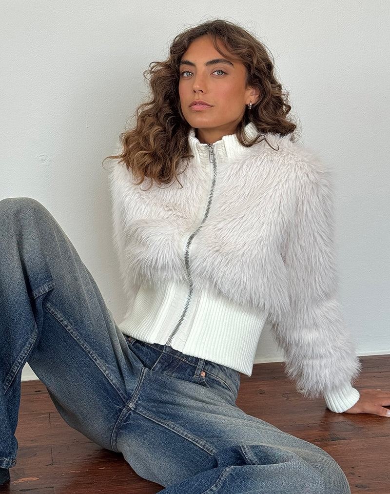 Motel Rocks Homari Shaggy Faux Fur Jassen Dames Room Wit | QPT3390JW