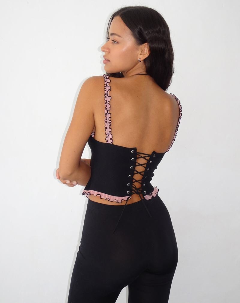 Motel Rocks Idalia Corset Vest Dames Zwart Roze | GIW1655YN