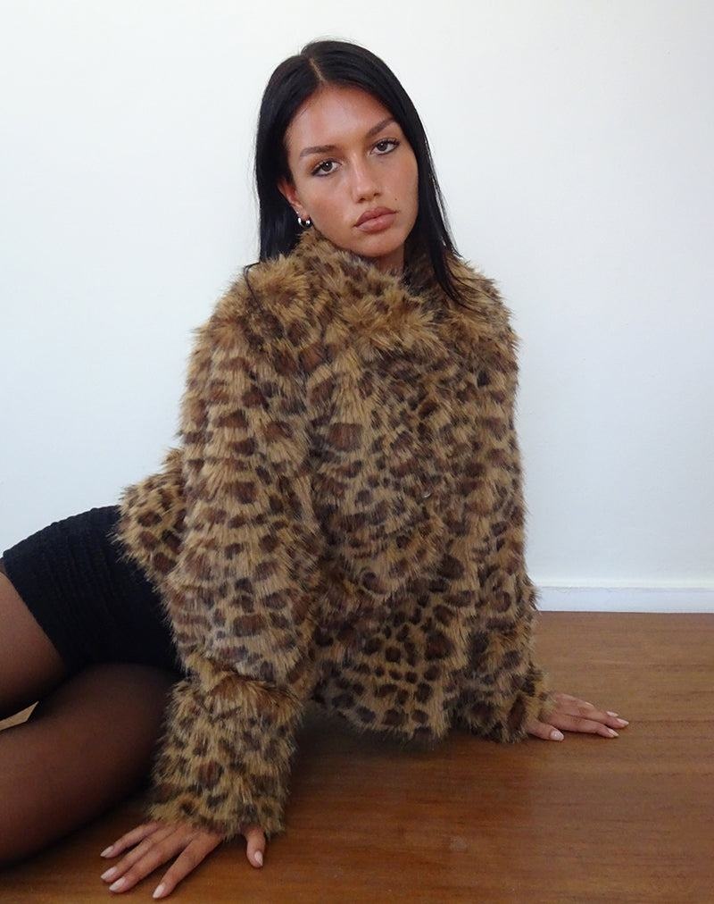 Motel Rocks Joji Crop Faux Fur Jassen Dames Bruin | CEY9851EO