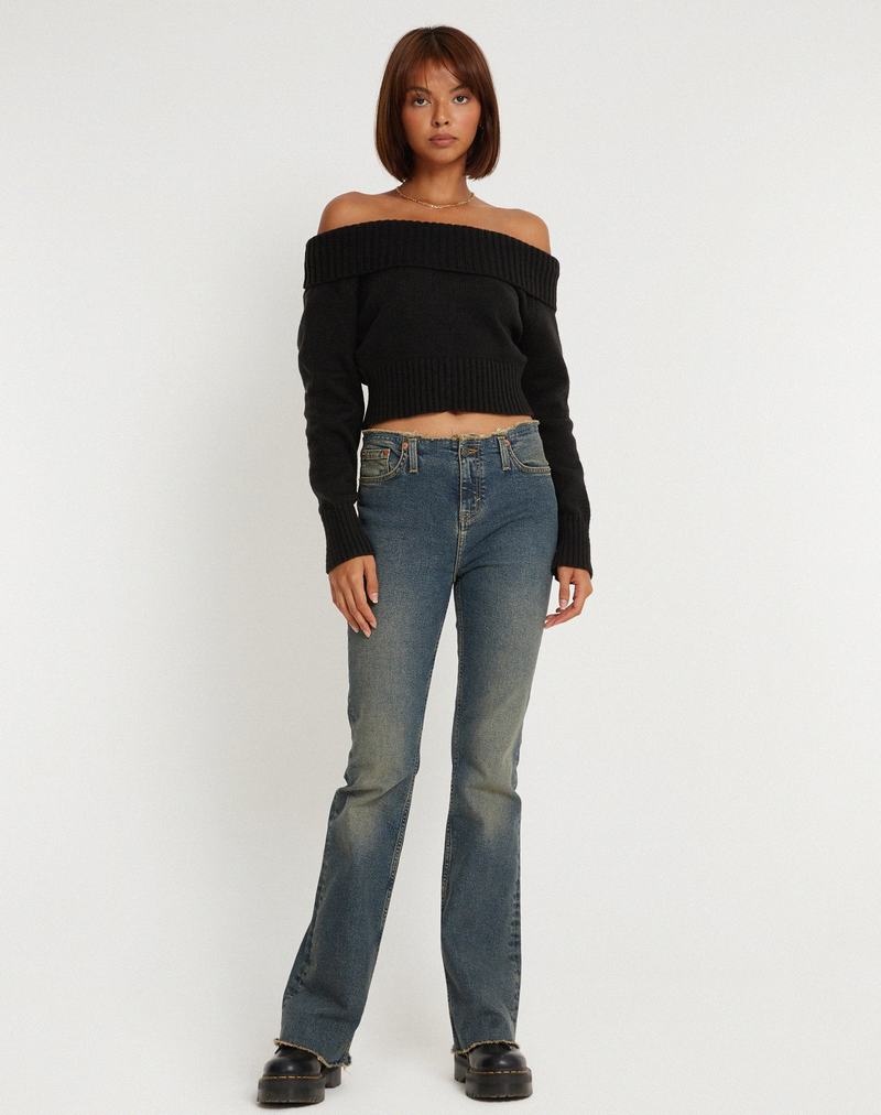 Motel Rocks Koriya Bardot T-shirts Dames Zwart | CAQ2418QI