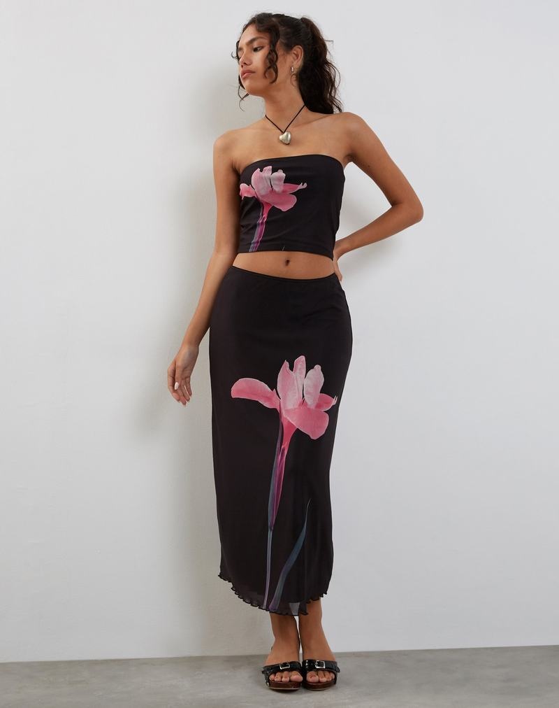 Motel Rocks Lassie Midi Rokken Dames Zwart Roze | PPD8344VG