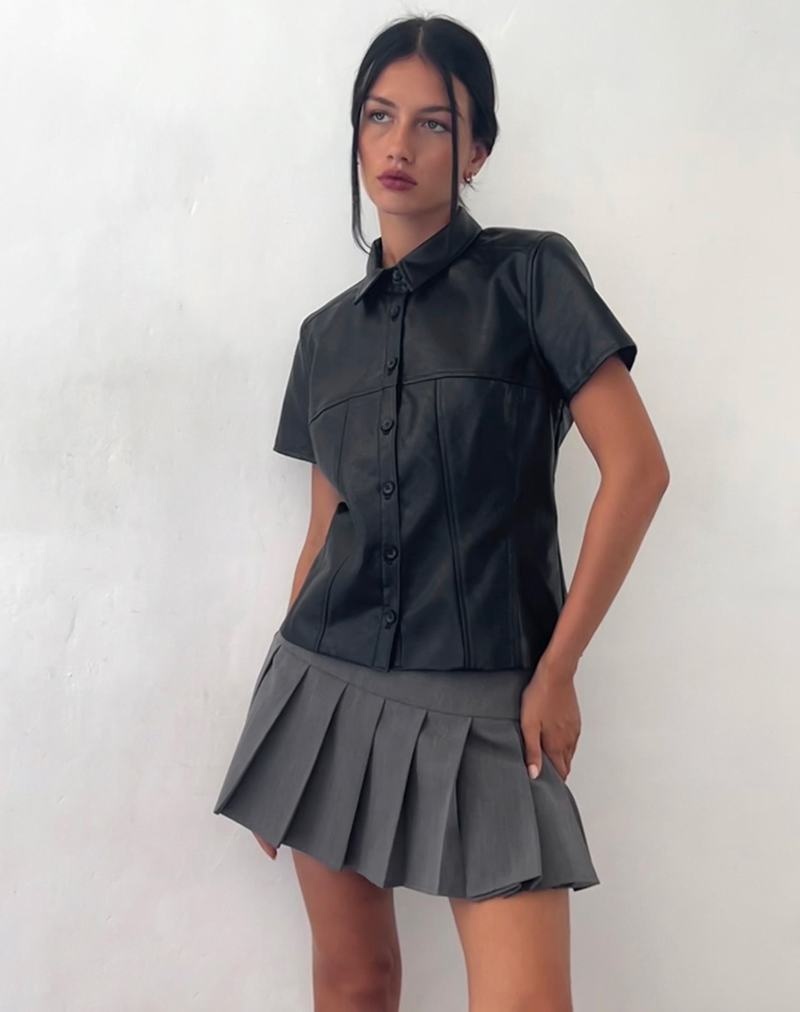 Motel Rocks Mulan Kort Sleeve Overhemd Dames Zwart | XNL2394IN