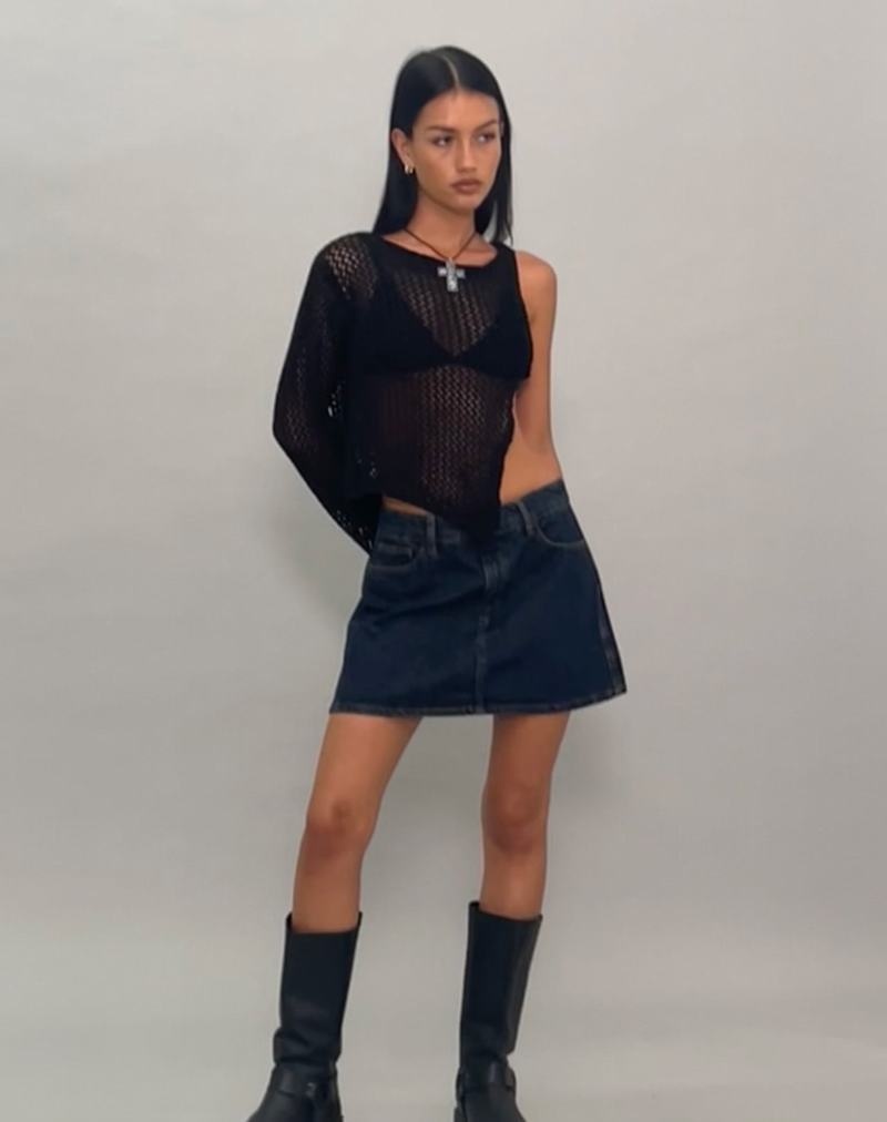 Motel Rocks Nung Open Knit Asymmetric T-shirts Dames Zwart | CMU1626QQ