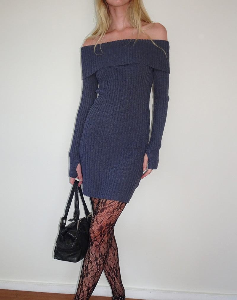 Motel Rocks Queeva Gebreid Bardot Mini-jurk Dames Donkergrijs | VEC1381BB