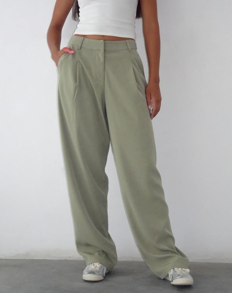 Motel Rocks Sakaria Brede Leg Broek Dames Grijs Groen | JFA5170GN