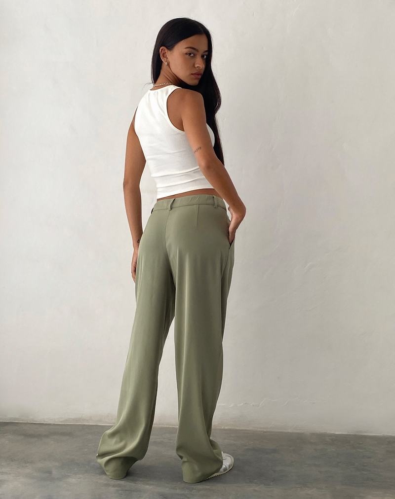 Motel Rocks Sakaria Brede Leg Broek Dames Grijs Groen | JFA5170GN