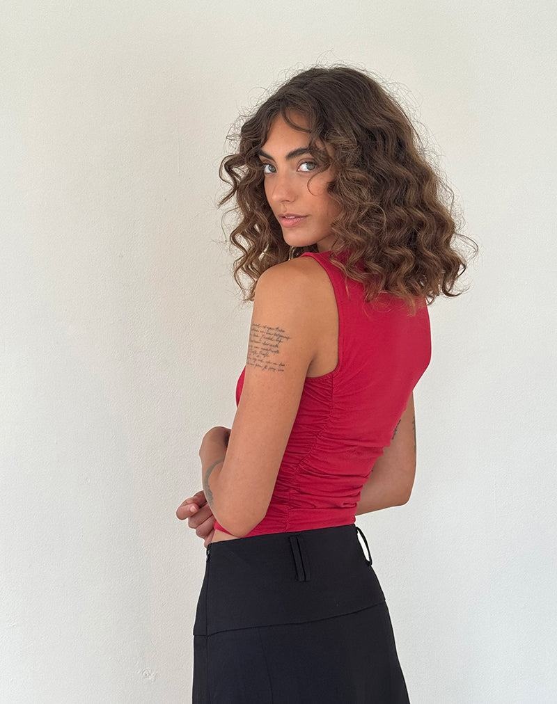 Motel Rocks Sunhee Slash Neck Bijgesneden Tops Dames Rood | MWW4442XE