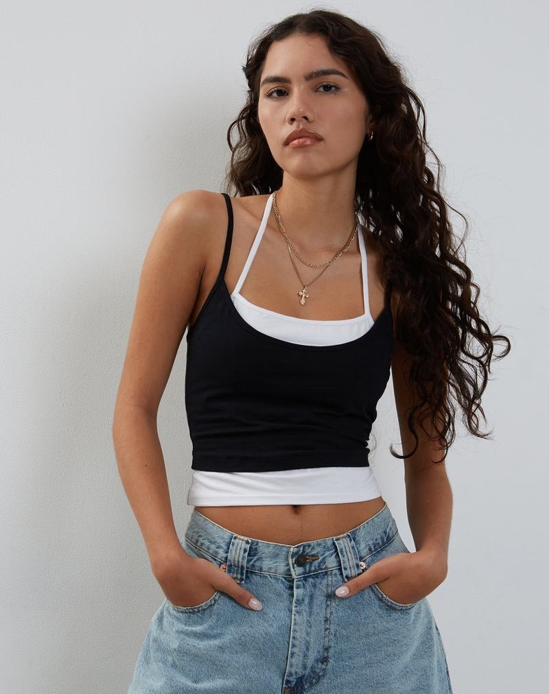 Motel Rocks Willia Two Toned Top Vest Dames Zwart Wit | TJP5710SF